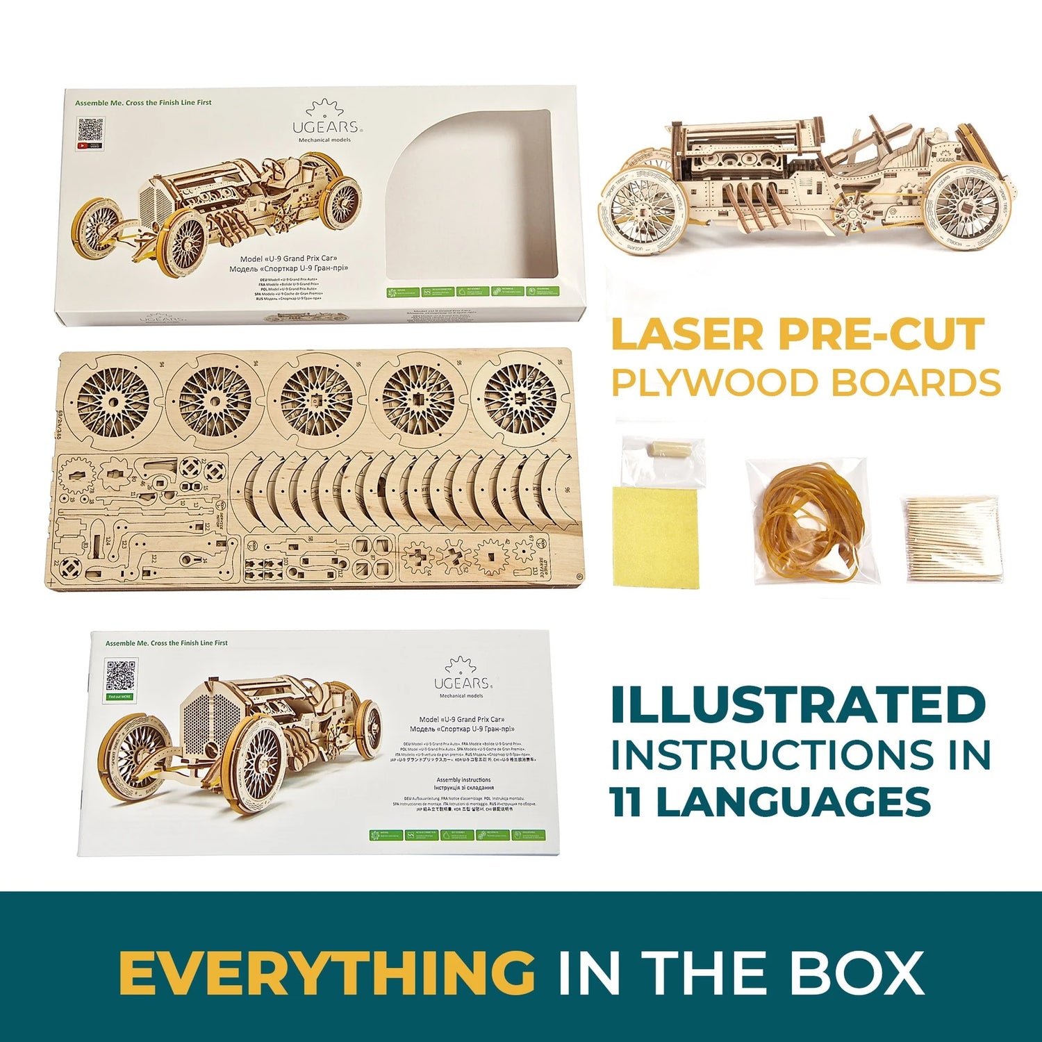 Puzle 3D de madera mecánico UGEARS- Grand Prix Car U-9 🚘