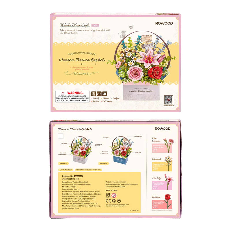 PUZZLE 3D MADERA ROBOTIME - ROWOOD Wooden Flower Basket TW03H 🌹🌸🪻🌻