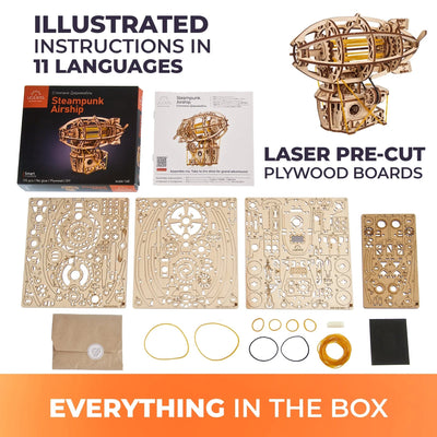 Puzle 3D de madera mecánico UGEARS - Aeronave Steampunk (DIRIGIBLE) ☁️