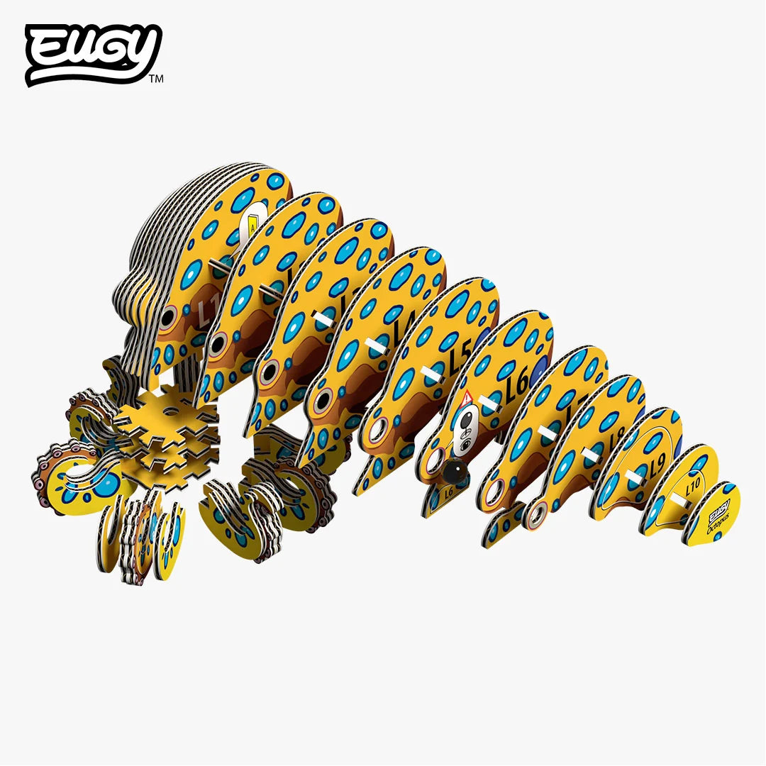 Puzzle 3D Eugy Dodoland - Octopus (Pulpo amarillo de anillos azules) 🐙