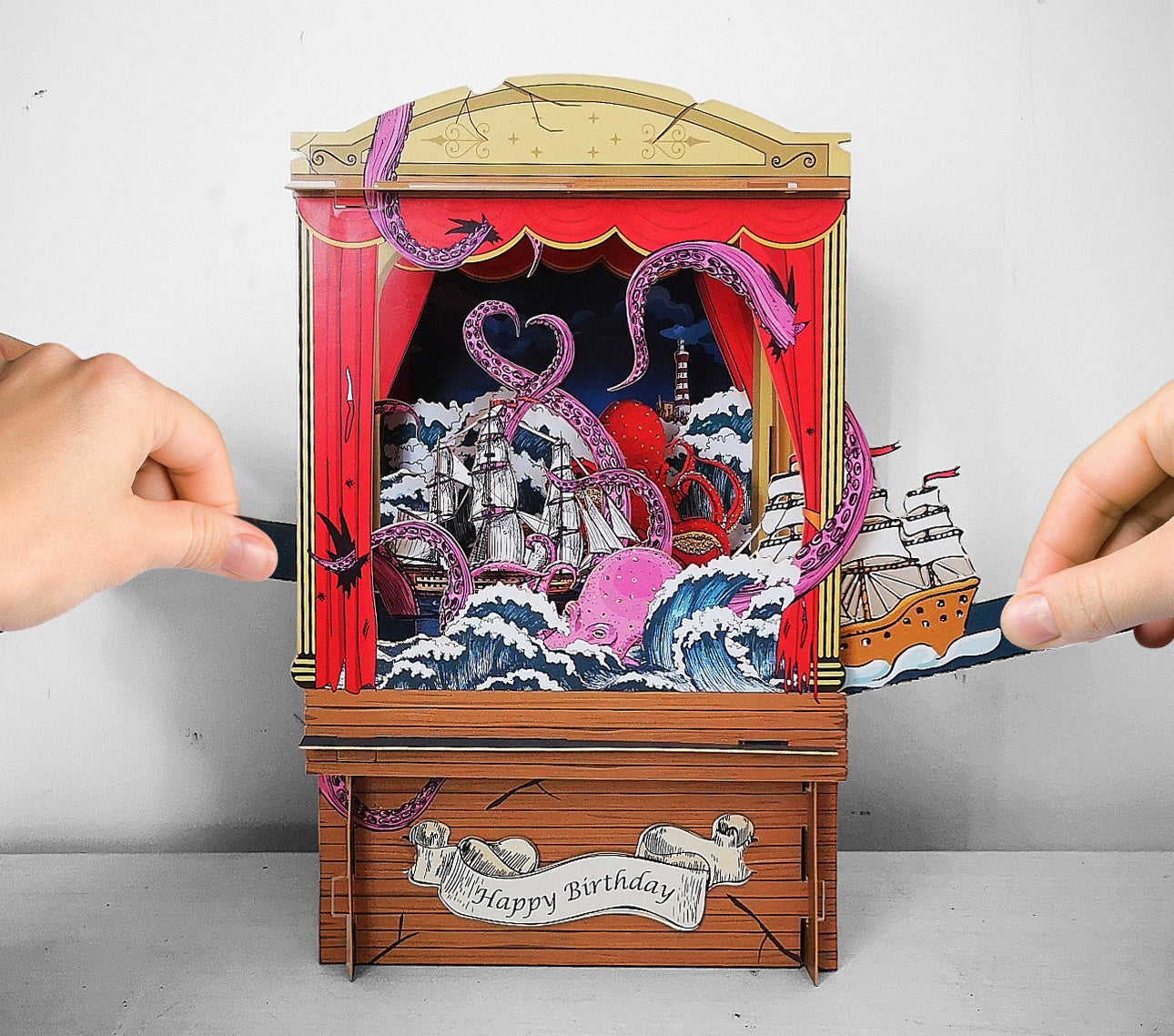 Tarjeta Teatrillo Pop-up  Kiriarte- Alta Mar 🐙⛴️🌊