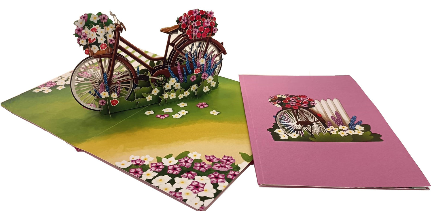Tarjeta pop-up Kiriarte- Paseo Bici🌺🌼🚲