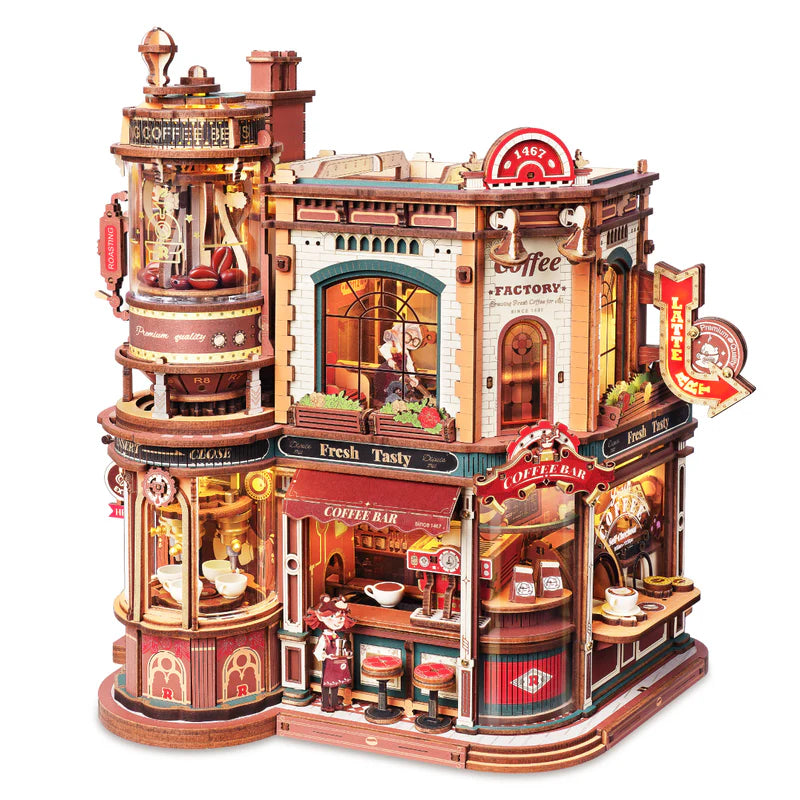 Rokr Robotime - Puzzle 3d madera mecánico - Fábrica de Café de Ensueño - Dream Coffee Factory EAB02☕ 🎵