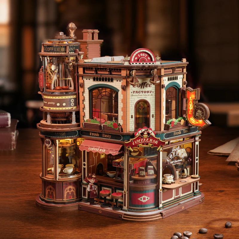 Rokr Robotime - Puzzle 3d madera mecánico - Fábrica de Café de Ensueño - Dream Coffee Factory EAB02☕ 🎵