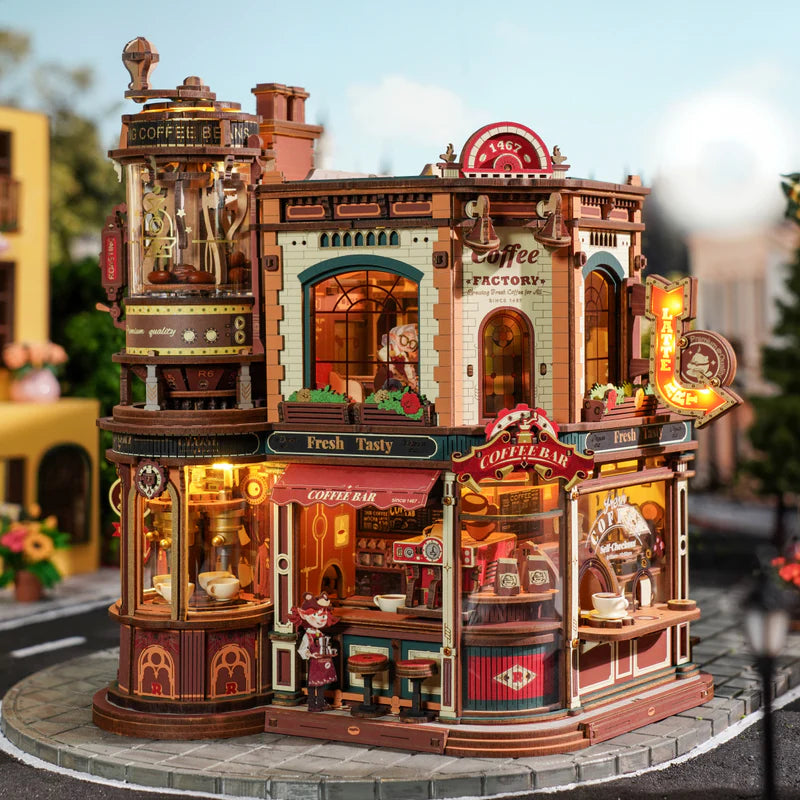 Rokr Robotime - Puzzle 3d madera mecánico - Fábrica de Café de Ensueño - Dream Coffee Factory EAB02☕ 🎵