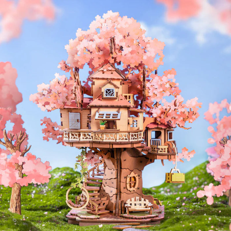 Puzzle 3D de madera Robotime- DIY Rolife Sakura Tree House – Casa del Árbol (TGS04) 🌸