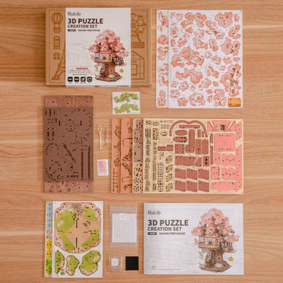 Puzzle 3D de madera Robotime- DIY Rolife Sakura Tree House – Casa del Árbol (TGS04) 🌸