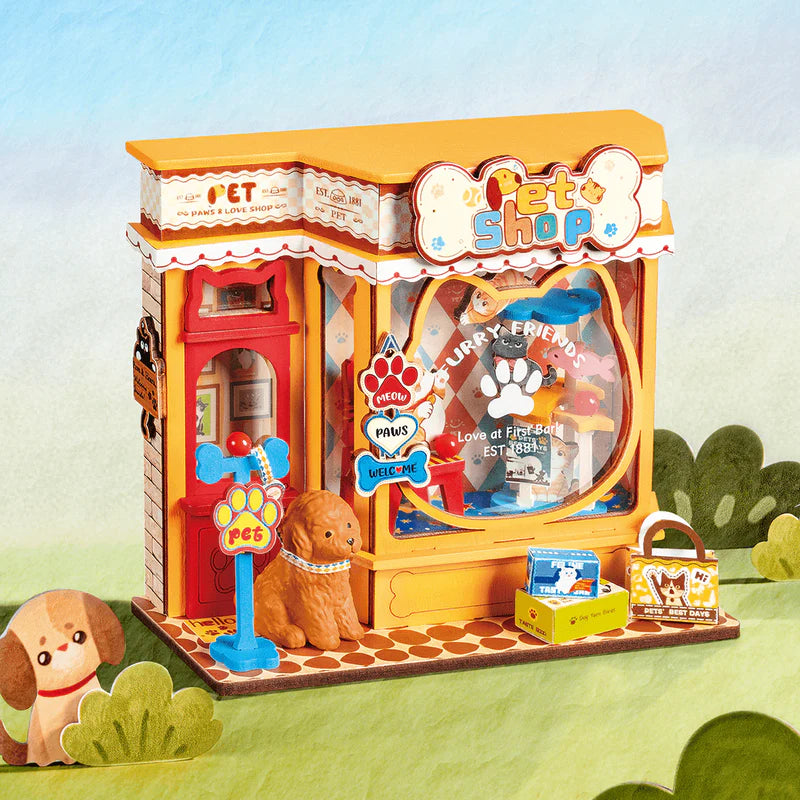 Rolife - Robotime - puzle 3d - Casita miniatura - Tienda de Mascotas - "Pawfect Pet Shop" - DS045🐱🐶