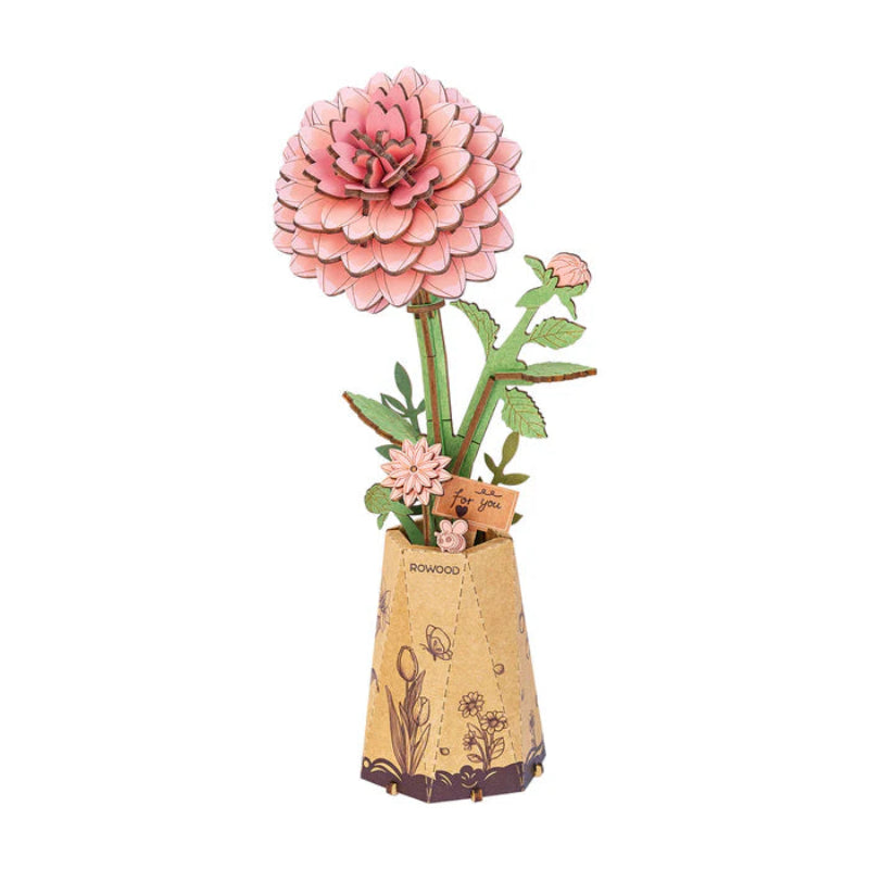Rowood de Robotime - Puzle 3d madera - Flor Dalia rosa - Pink Dahlia TW131🌸
