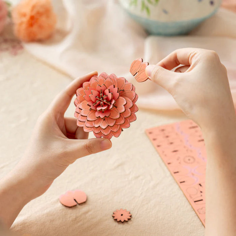Rowood de Robotime - Puzle 3d madera - Flor Dalia rosa - Pink Dahlia TW131🌸