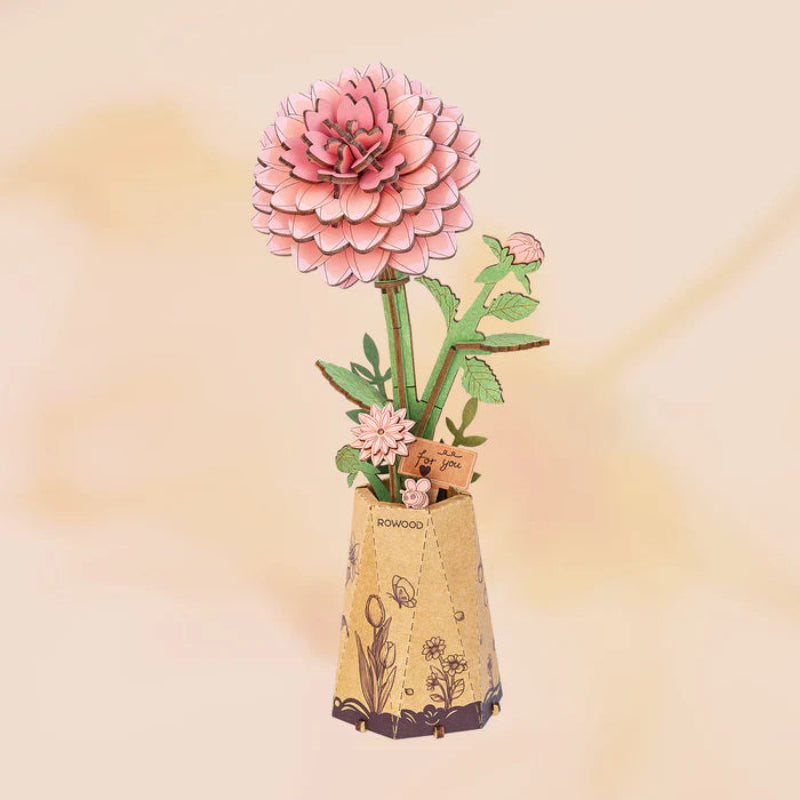 Rowood de Robotime - Puzle 3d madera - Flor Dalia rosa - Pink Dahlia TW131🌸