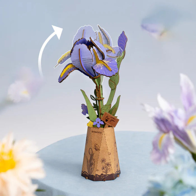 Rowood de Robotime - Puzle 3d madera - Purple Iris TW121 -Flor de iris - Lirio morado🪻