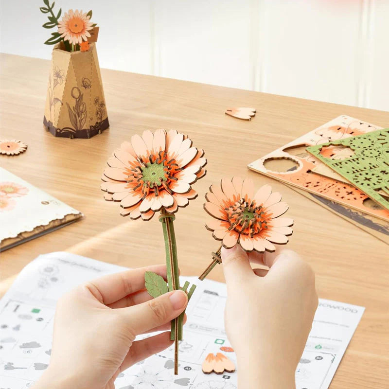 PUZZLE 3D MADERA ROBOTIME - LIGHT ORANGE GERBERA 🌼