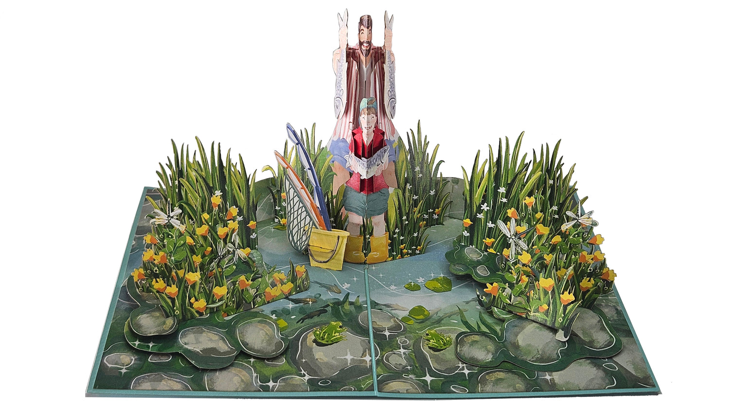 Tarjeta saludo pop-up Kiriarte- Pesca 🐟🏞️