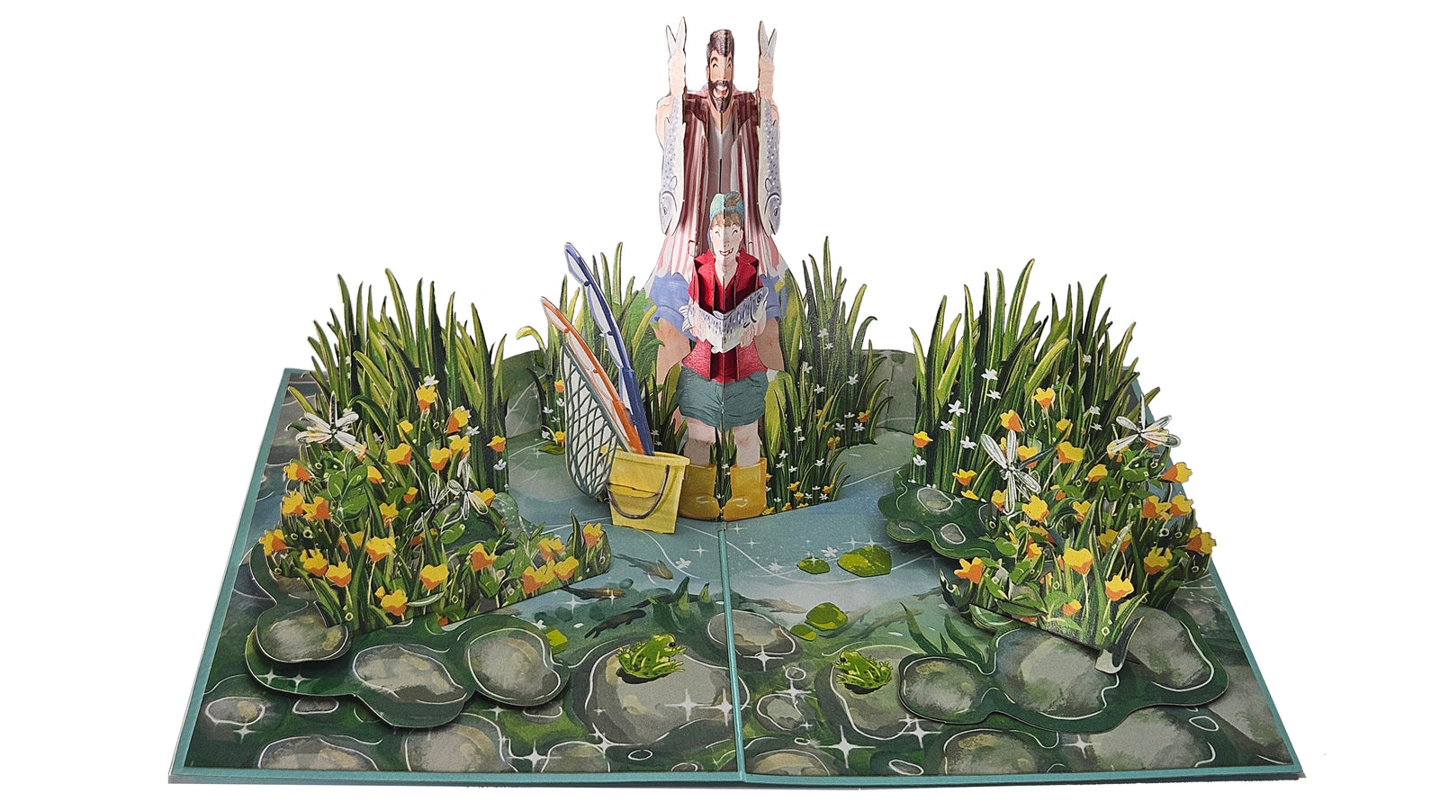 Tarjeta saludo navideño pop-up Kiriarte- Pesca 🐟🏞️