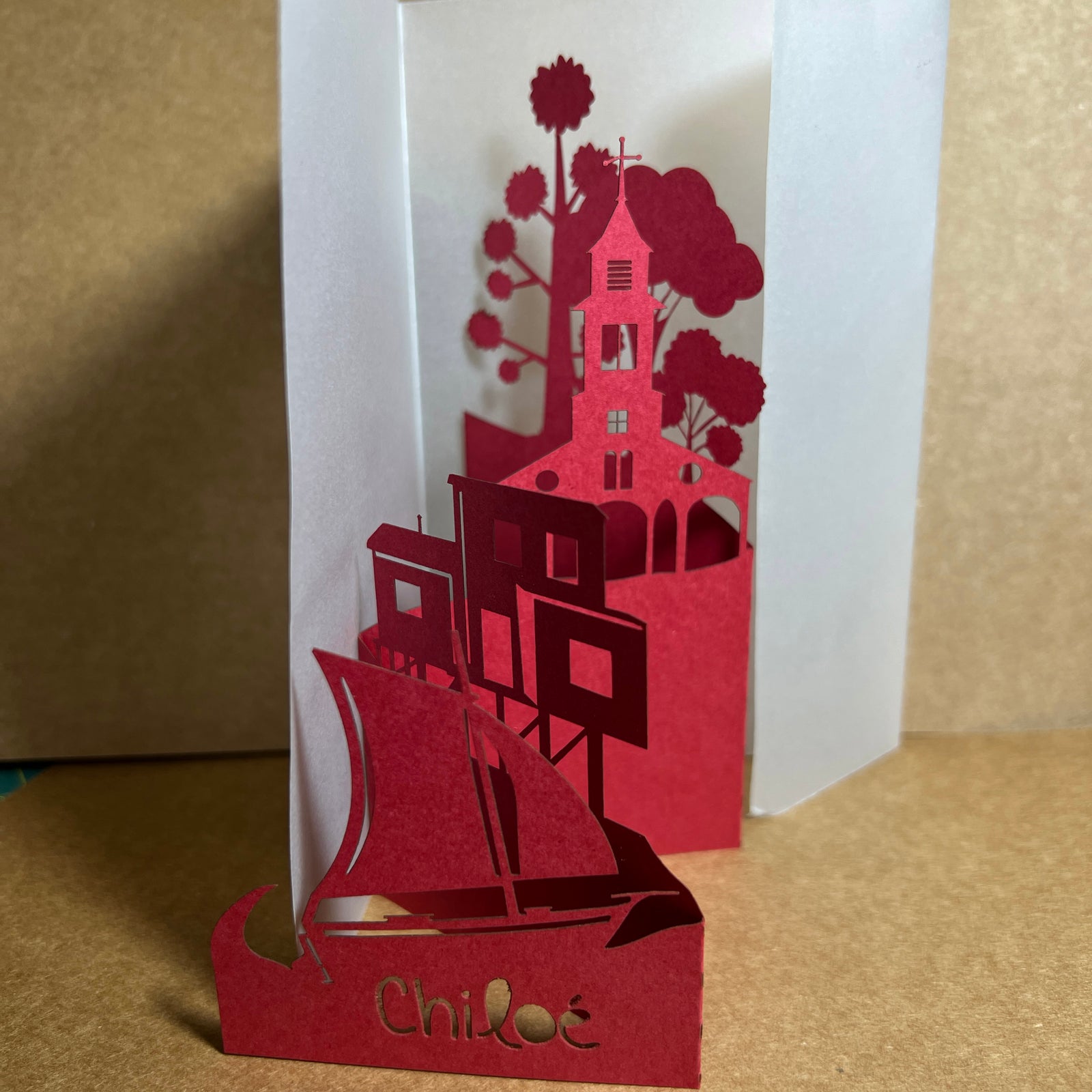 Tarjeta pop up Papelúdico Plisado - Chiloé 🇨🇱