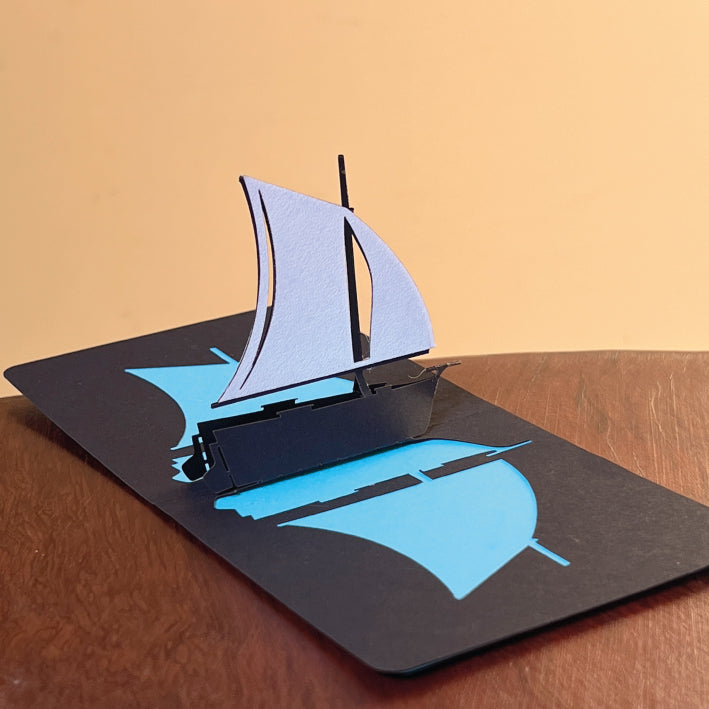 Tarjeta pop up MINI Papelúdico - Lancha Chilota ⛵️🇨🇱
