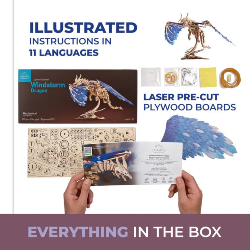 Puzle 3D de madera mecánico- Dragon de la Tormenta- Ugears 🐉