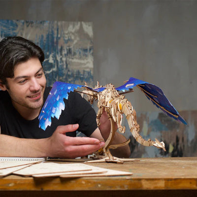 Puzle 3D de madera mecánico- Dragon de la Tormenta- Ugears 🐉