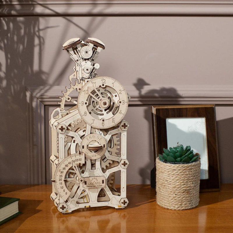 Puzle 3D de madera mecánico UGEARS - Reloj de Engranajes (Engine Clock)⏰ ⚙️