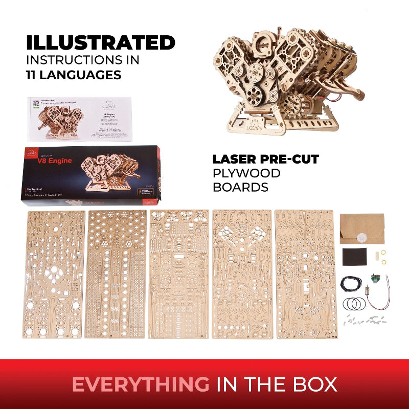 Puzle 3D de madera- Motor V8- Ugears 🔩 🚗