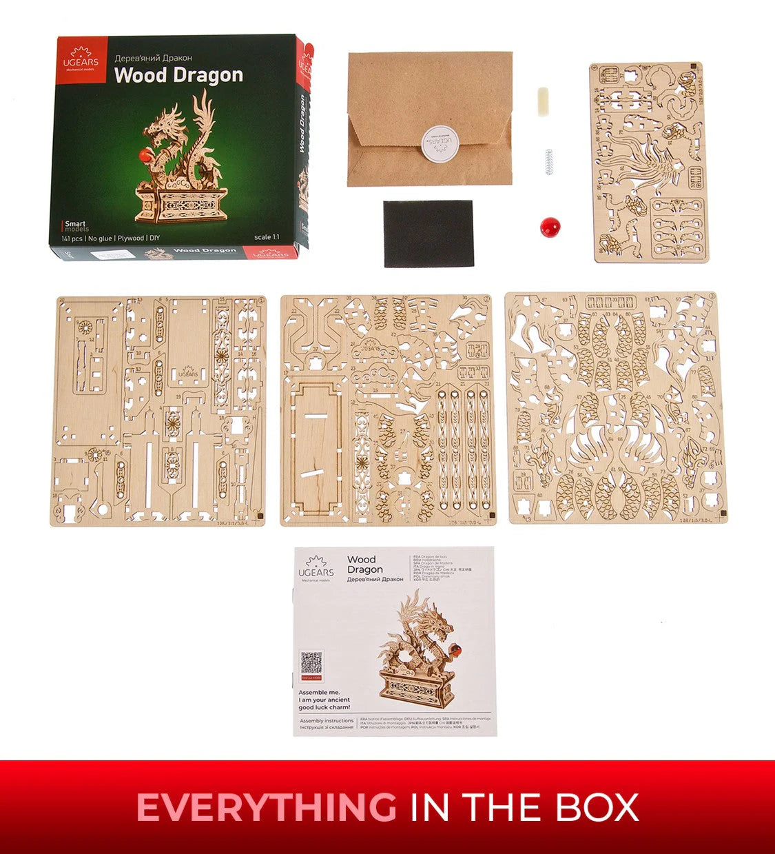 Puzle 3D de madera mecánico UGEARS - Wood Dragon 🐲