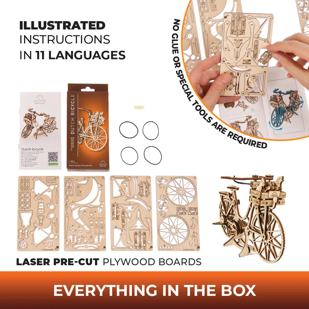Puzle 3D de madera mecánico UGEARS - Dutch Bicycle (Bicicleta holandesa) 🚲