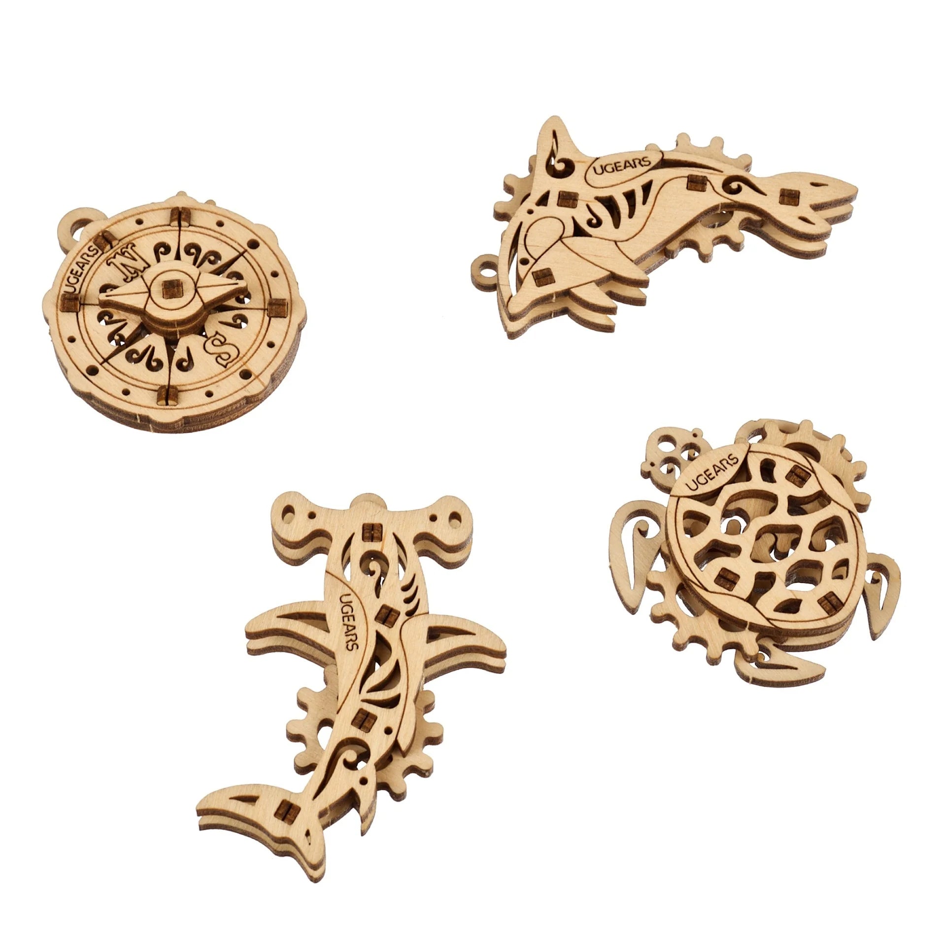 Puzle 3D de madera mecánico- U-Fidgets Oceano Atlantico- Ugears  🐬