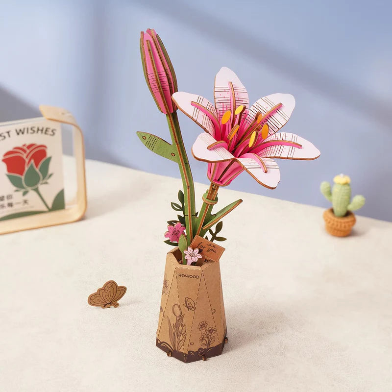 PUZZLE 3D MADERA ROBOTIME - ROWOOD Pink Lily TW071 (Lirio Rosa)  🩷🌸