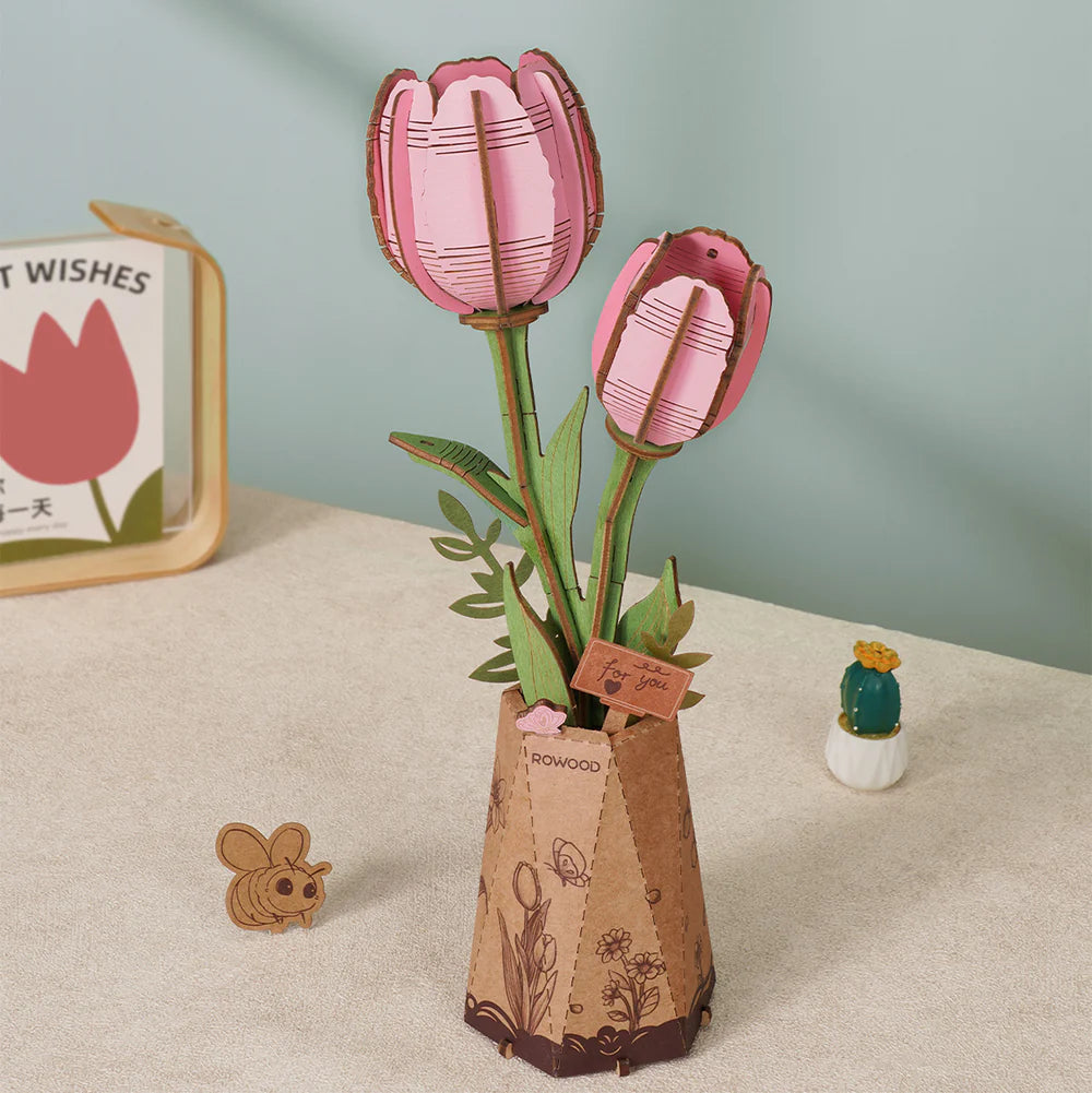 PUZZLE 3D MADERA ROBOTIME - PINK TULIP (TULIPÁN ROSADO) TW082🩷🌷