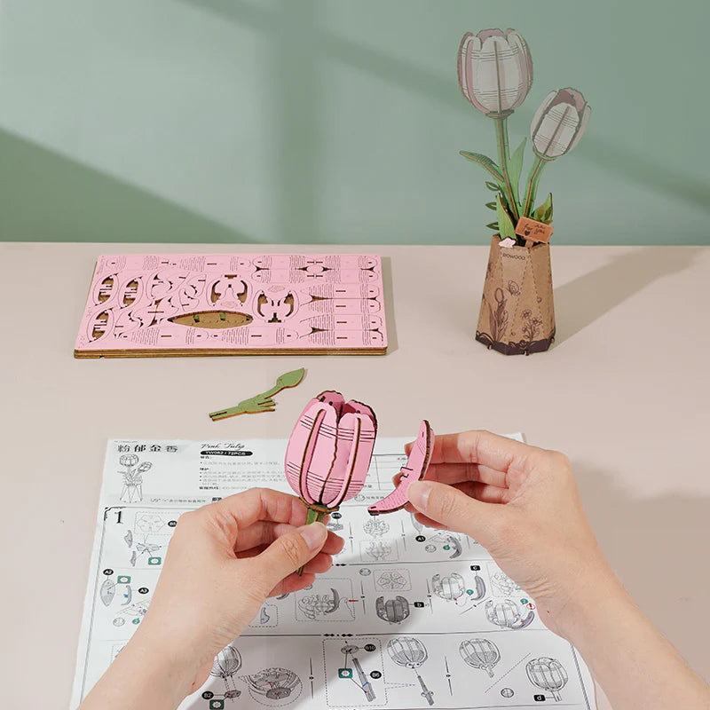 PUZZLE 3D MADERA ROBOTIME - PINK TULIP (TULIPÁN ROSADO) TW082🩷🌷