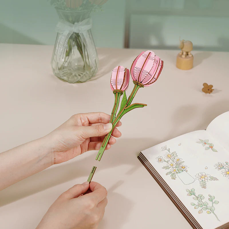 PUZZLE 3D MADERA ROBOTIME - PINK TULIP (TULIPÁN ROSADO) TW082🩷🌷