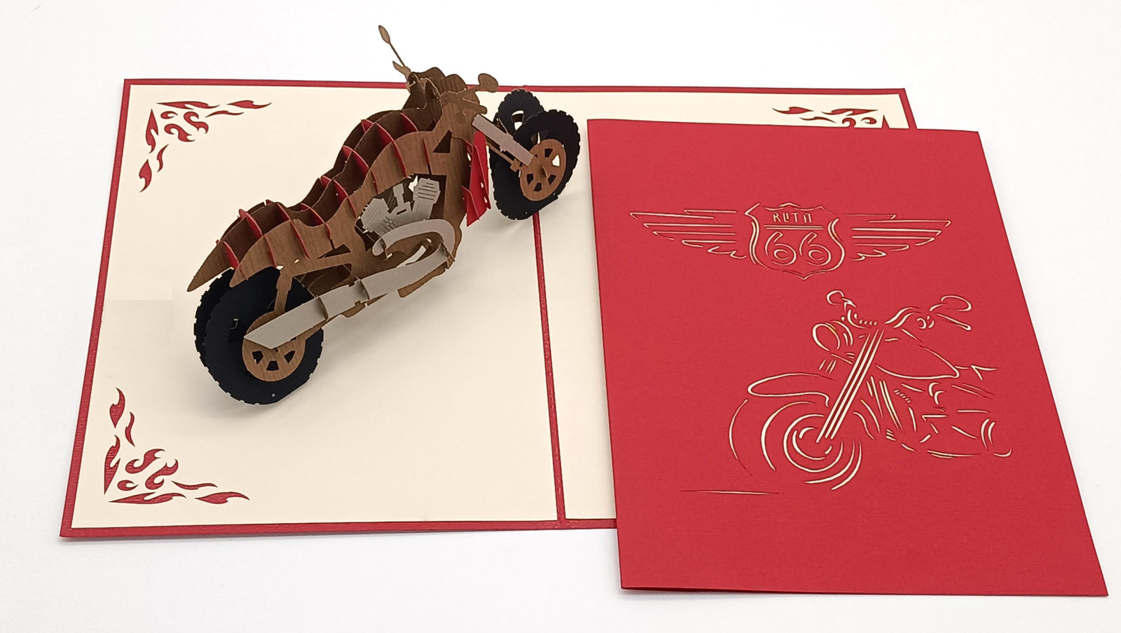 Tarjeta pop-up Kiriarte- Moto Harley Ruta 66 🏍️🔥