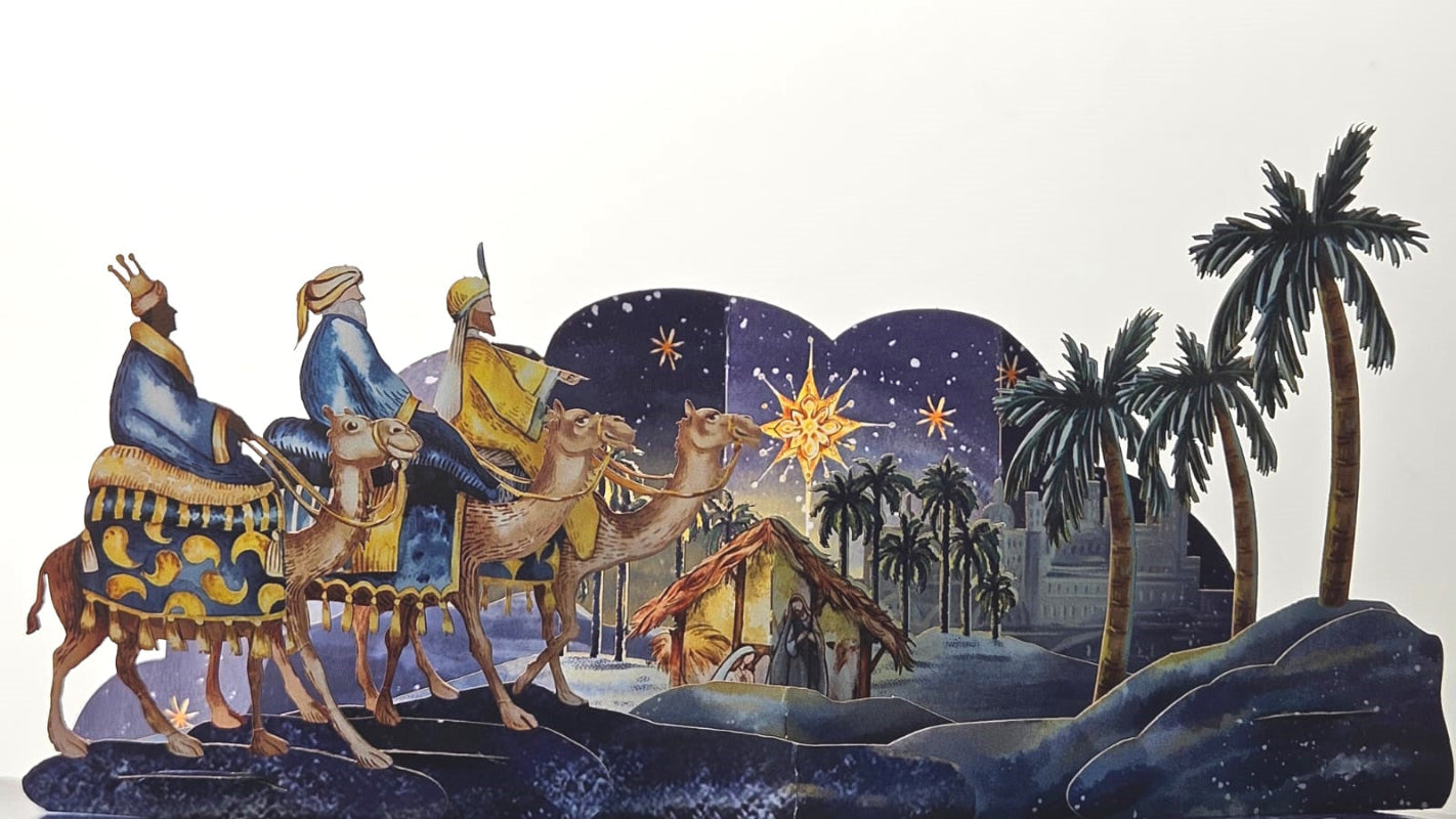 Tarjeta saludo navideño pop-up Kiriarte- 3 Reyes Magos 🌟🎄🤴🏿🤴🏽🤴🏻