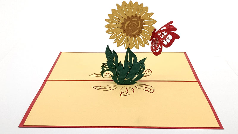 Tarjeta pop-up Kiriarte- Flor y Mariposa 🦋🌺🌻