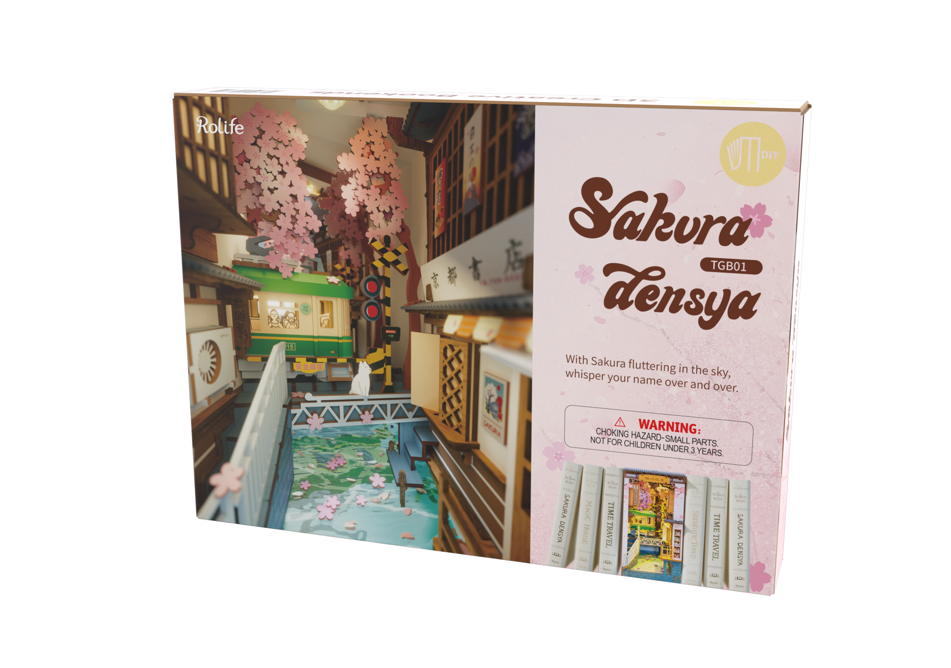 Puzzle 3D miniatura Robotime - Book Nook - Sakura Densya tram TGB01