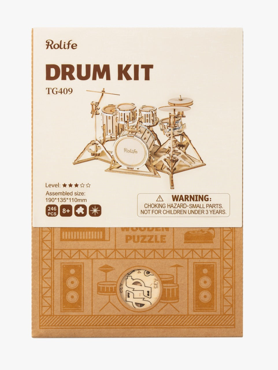 Puzzle 3D de madera Robotime – Drum Kit / Batería